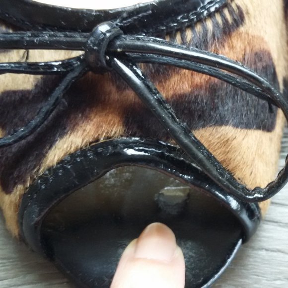 Open toe Leopard Calf Hair Heels - Picture 7 of 7